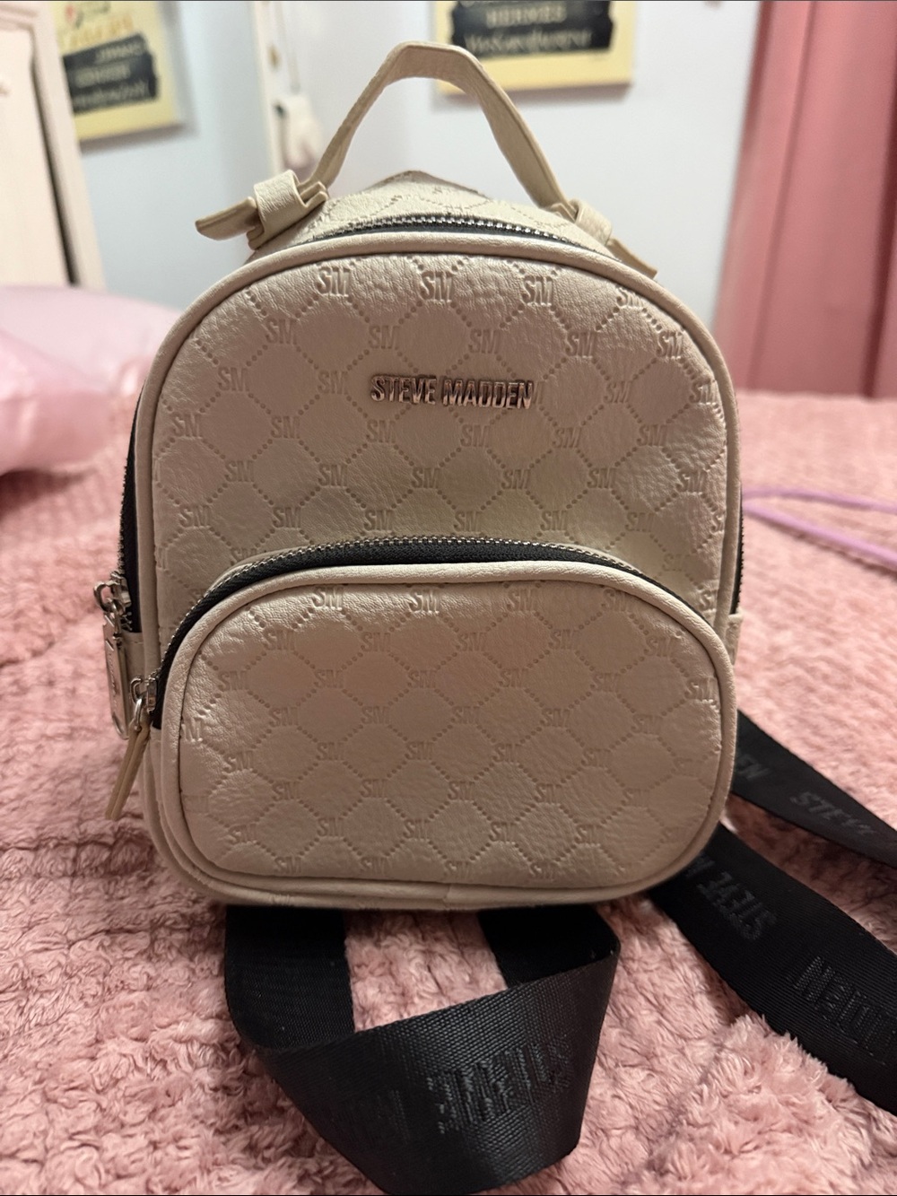 Steve Madden Cream Mini Quilted Backpack